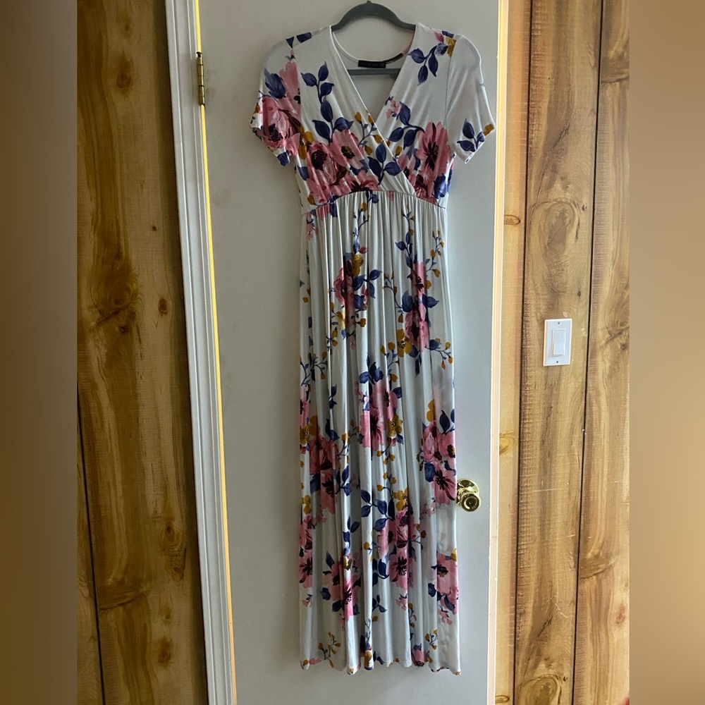 Floral Maxi Dress in Pink and Blue